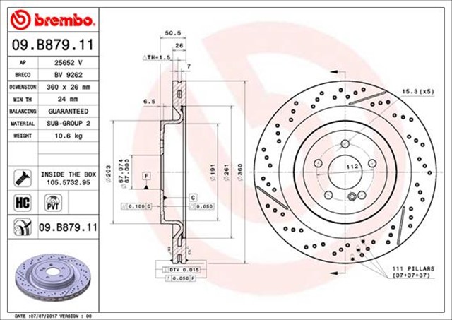 FREN DISKI ARKA UV COATED MERCEDES W213