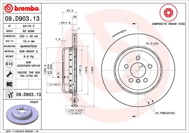 FREN DISKI BMW G - 20/21/23/30/80 B46/48/57 ARKA SAG