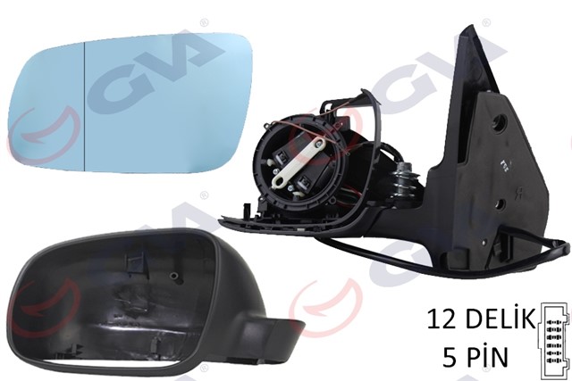 DIS DIKIZ AYNASI SOL GOLF - BORA 98 ELEKTRIKLI ISITMALI SIYAH ASTARLI MAVI CAM BUYUK TIP 5 FIS VM - 188AL