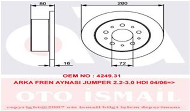 ARKA FREN DISKI BOXER III 06 DUCATO III 06 JUMPER III 06 280X16X5DL