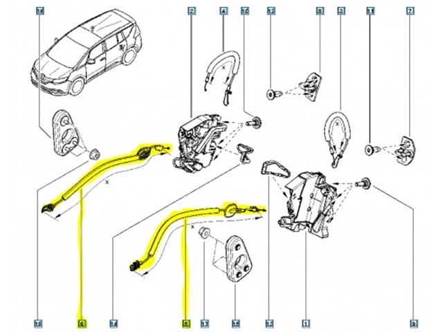 KAPI IC ACMA TELI KISA ARKA SAG - SOL MEGANE IV - MEGANE IV SEDAN - ESPACE V