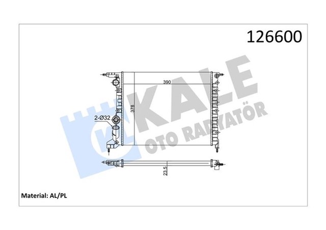 RADYATOR CLIO 91 - 98 R19 94 - 95 1.2 - 1.4 E7F.7.06 MEK AC 390X377.5X23. 2 SIRA AL PL SISTEM