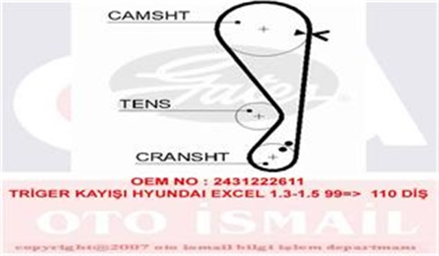 TRIGER KAYISI 110X220 HYUNDAI EXCEL ACCENT 1.3 12V 99 - 06 1.5 12V 99 - 0 GETZ 1.3 12V 02 - 0 CT1062