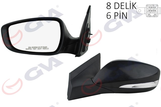 DIS DIKIZ AYNASI SOL BLUE 12 ELEKTRIKLI ISITMALI SINYALLI SIYAH KAPAK DUZ CAM 6 FIS VM - 6451NEHL