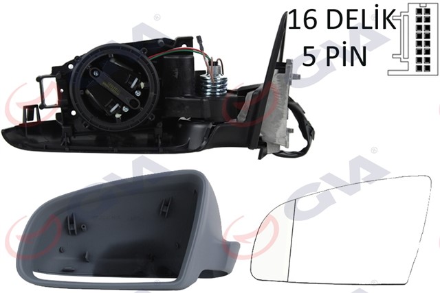 DIS DIKIZ AYNASI SOL A3 03 ELEKTRIKLI ISITMALI 3 KAPILI ASTARLI ASFERIKLI 5 FIS VM - 011EHAL