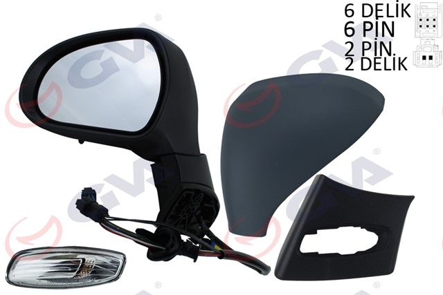 DIS DIKIZ AYNASI SOL 308 07 ELEKTRIKLI ISITMALI SINYALLI SENSORLU ASTARLI KONVENKS 6 FIS VM - 6308EHPSR