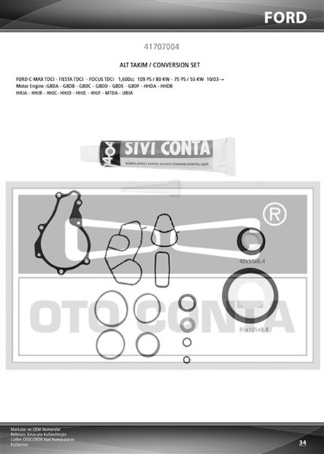 ALT TAKIM CONTASI PARTNER - BERLINGO - 206 - 207 - FIESTA 1.6HDI 16V DV6ATED4 - DV6B TEFLON KEC SKC SIZ SIVI