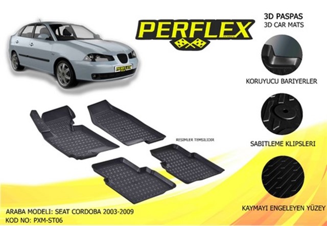 PERFLEX 3D X - MAT HAVUZLU PASPAS CESITLERI SIYAH SEAT CORDOBA 2003 - 2009 3D X - MAT 5 PCS