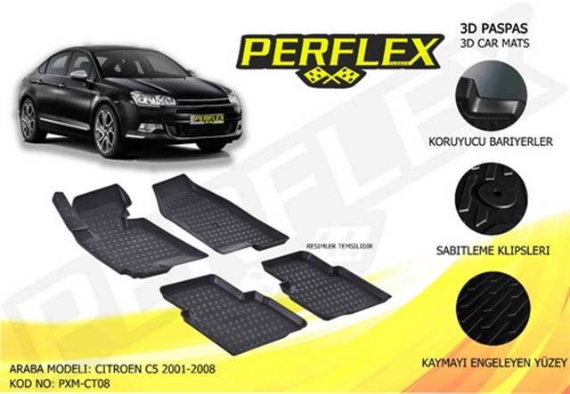 PERFLEX 3D X - MAT HAVUZLU PASPAS CESITLERI SIYAH CITROEN C5 2001 - 2008 3D X - MAT 5 PCS