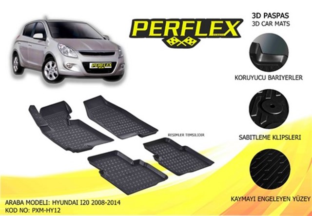 PERFLEX 3D X - MAT HAVUZLU PASPAS CESITLERI SIYAH HYUNDAI ELANTRA 2015 3D X - MAT 5 PCS