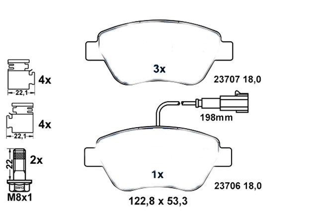 ON BALATA DOBLO 1.3 - 1.6 - 1.9 JTD 02 FIORINO 1.3 - 1.4 MTJ 08 FIAT 500 1.4 07