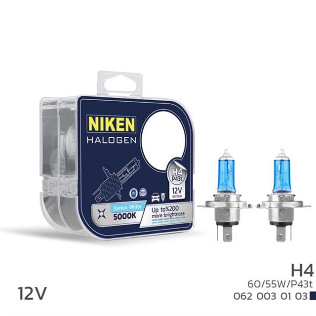 NIKEN 12V H4 60/55W BEYAZ ISIK AMPUL P43T 5000K