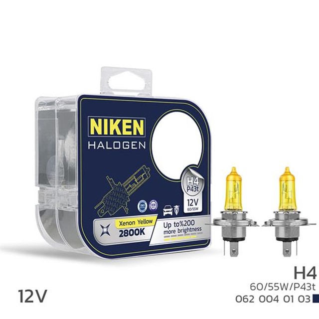 NIKEN 12V H4 60/55W SARI ISIK AMPUL P43T 2800K