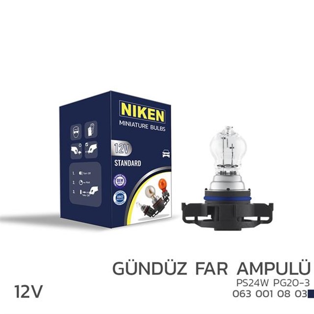 NIKEN 12V PS24W GUNDUZ FAR AMPULU PG20 - 3 10LU