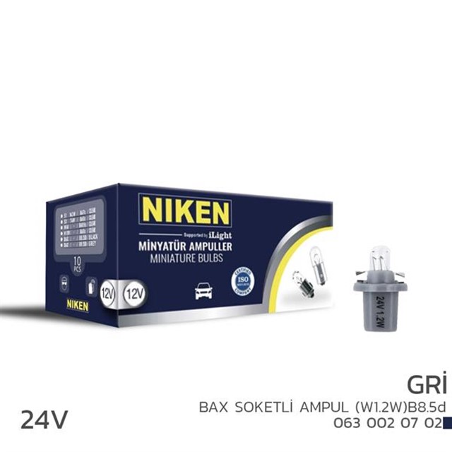 NIKEN 24V BAX SOKETLI AMPUL W1.2W B8.5D GRI 10LU