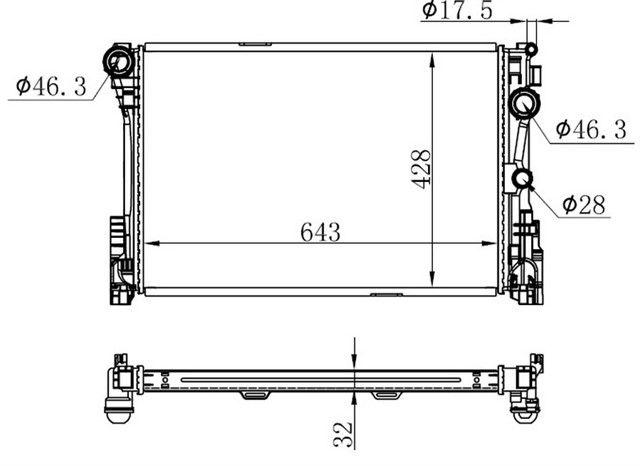 RADYATOR BRAZING MT 643X438X32 C180 07 E200 CDI 09 W204/212/218