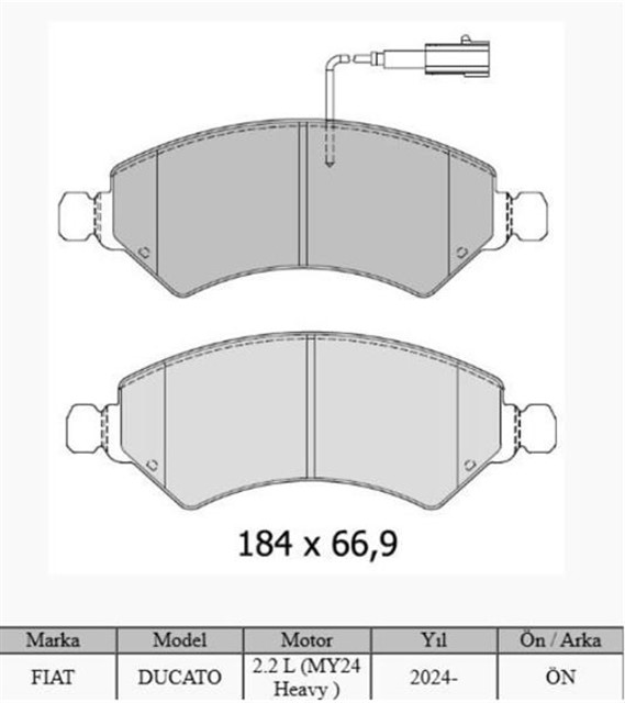 ON FREN BALATASI FIAT DUCATO 24 2.2D MTJ 2.3D MTJ