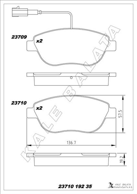 ON FREN BALATASI OPEL COMBO D 12 PUNTO EVO 1.3 - 1.4 - 1.6D MTJ 09 500 - 500C 1.3DMJ 10 GRANDE PUNTO 1.6DMTJ 09 CIFT FISLI