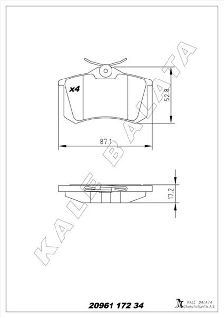 BALATA ARKA A1 - A1 SB - A2 - A3 - A3 CABRIO - A3 SB - A4 - A4 AVANT - A4 CABRIO - A6 - A6 AVANT - A8 - ALLROAD - TT - TT ROADST 20961 172 34 ANS KD13