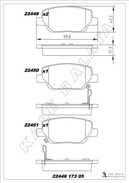 BALATA ARKA EGEA SEDAN - FASTBACK - ESTATE 1.3D - 1.4 - 1.6D 15 - 22449 173 05 ANS KD13