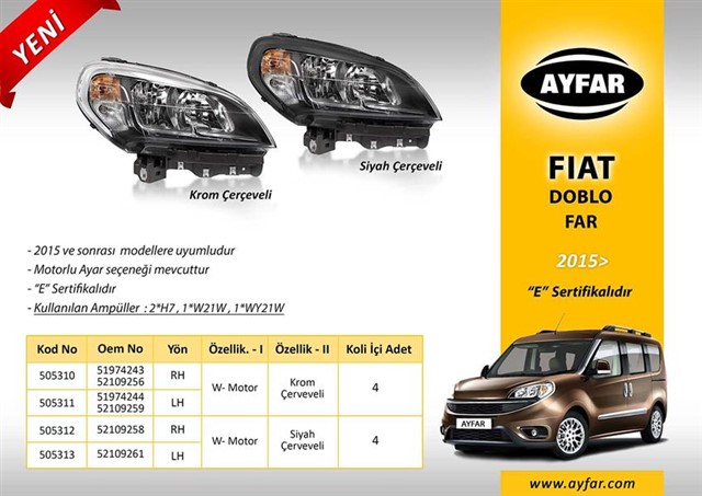 FAR SOL KROM CERCEVELI FIAT DOBLO 15