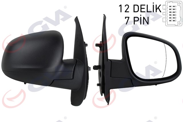 DIS DIKIZ AYNASI SAG KANGOO - CITAN 13 ELEKTRIKLI ISITMALI SENSORLU DESENLI ASFERIK 7 FIS VM - 6132EHASR