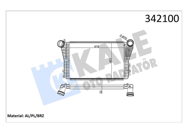 TURBO RADYATORU INTERCOOLER CADDY - GOLF V - JETTA - A3 - LEON - OCTAVIA 1.8 - 1.9 - 2.0TDI - TFSI 615X406.6X32