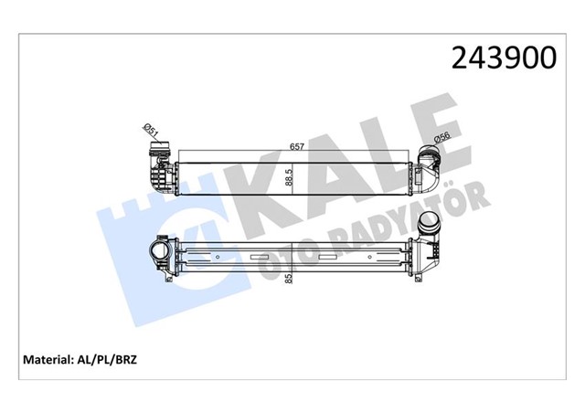 TURBO RADYATORU INTERCOOLER FLUENCE 10 1.5DCI 657X89X85 2 SIRA ALB SISTEM