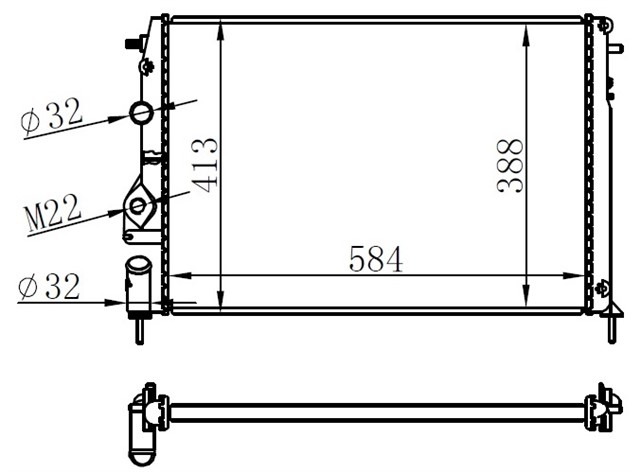 RADYATOR MGN I - SCENIC 1.4 - 1.6 - 1.8 - 2.0 16V AC MEK LOGAN 1.5 DCI 586X415X23
