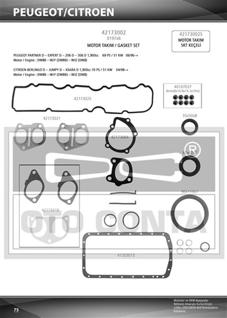MOTOR TAKIM CONTASI SKC SIZ P206 - P306 - PARTNER - BERLINGO 1.9 DW8 VITON KECELI