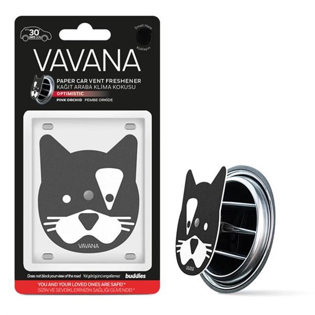 BUDDIES KAGIT ARABA KLIMA KOKUSU KEDI OPTIMISTIC - PEMBE ORKID 10CM - 2.5CM - 19CM  VAVANA oto yedek parça