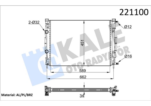 RADYATOR MGN II 02 SCENIC 03 1.5 - 1.9DCI/1.4 - 1.6 - 2.0 16V AC KLIMASIZ MEK 590X455X34 1 SIRA ALB