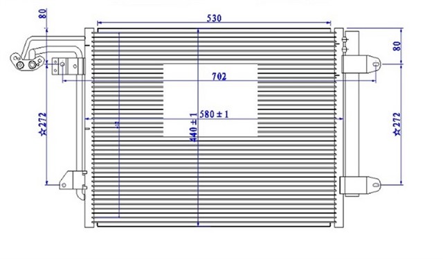KLIMA KONDENSERI CADDY III - TOURAN 03 - 09 1.4 - 1.6 - 1.9 - 2.0TDI 580X451X16