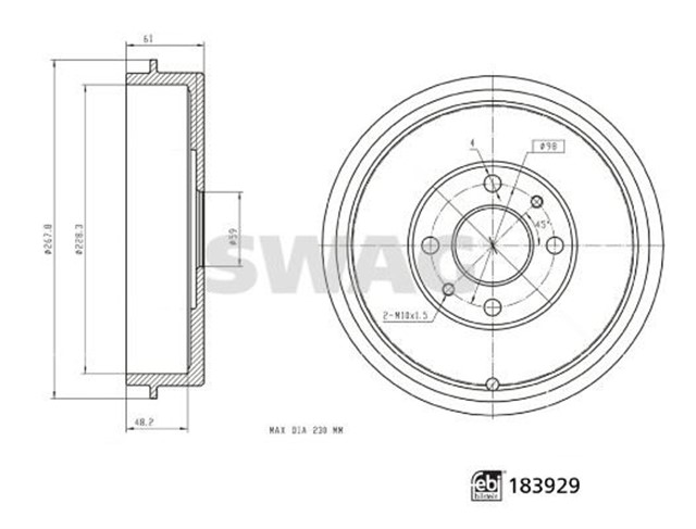 ARKA FREN KAMPANASI FIAT ALBEA 00 DOBLO 01 FIORINO 09 LINEA 09 MAREA 00 TEMPRA 92 96 TIPO 90 95 UNO 98 06 228.2 MM 4 DELIK