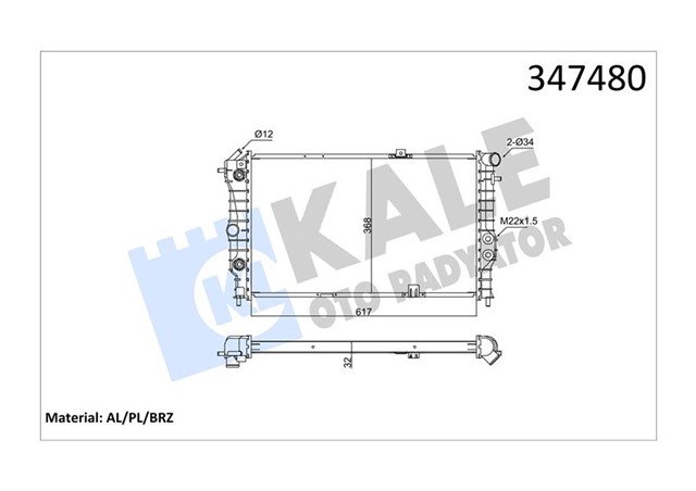 SU RADYATORU VECTRA A 1.6I 1.8I 2.0I 88 - 95 CALIBRA A 2.0I 94 - 97 AT AC BRAZING 617X368X32