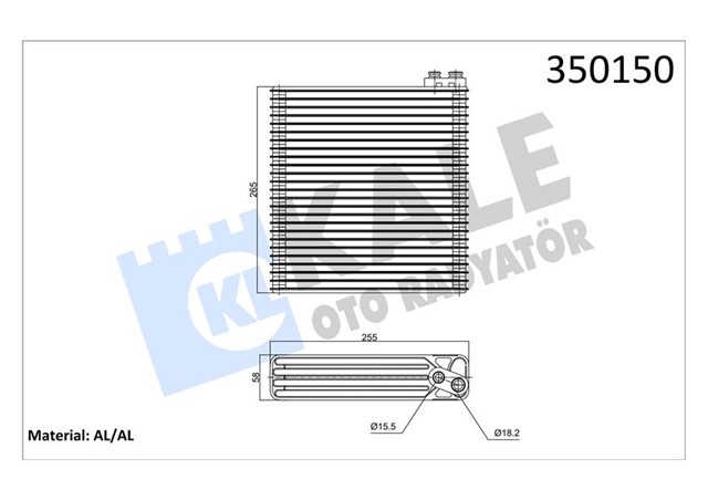 EVAPORATOR TOYOTA COROLLA 1.4 - 1.6 2.0D - 4D 01 - 08 BRAZING AL/AL 255X265X58