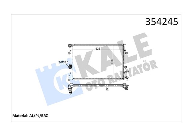 SU RADYATORU AUDI A3 - SKODA OCATAVIA II - YETI - VW CADDY III - GOLF VI - BEETLE - JETTA IV - TOURAN 1.2TSI 09 MT BRAZING 625X452X32