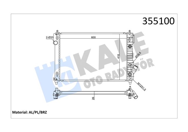 RADYATOR CHEVROLET AVEO OTOMATIK AL/PL/BRZ 600X418X26