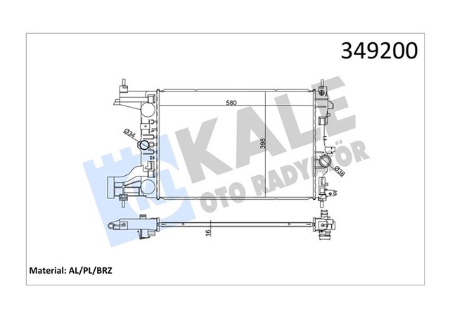 RADYATOR OTOMATIK ASTRA J - ZAFIRA TOURER C - CRUZE 1.4 - 1.6 AL/PL/BRZ 580X398X16