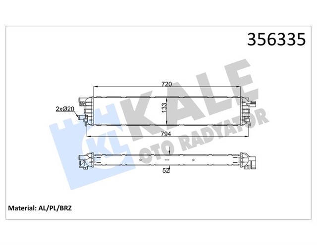ARA SOGUTUCU RADYATOR AUDI A4 - A5 - A6 - A7 - Q5 2.0/3.0TDI 08 18 52MM AL/BRZ 720X133.5X52