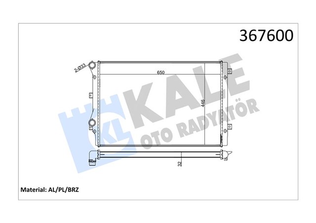 SU RADYATORU AUDI A3 - TT 04 SEAT ALTEA - LEON - TOLEDO III 07 SKODA OCTAVIA - SUPEB - YETI 07 VW GOLF VI - JETTA III - IV - PASSAT - SCIROCCO 09 1.8 2.0TFSI - TSI MT BRAZING 650X446X32 5K0121253B - 1K0121251BB