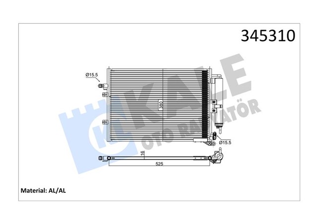 KLIMA KONDENSERI KURUTUCU ILE CLIO III - MODUS / GRAND MODUS 05 1.5 DCI 545X358X16 MEK AL/AL