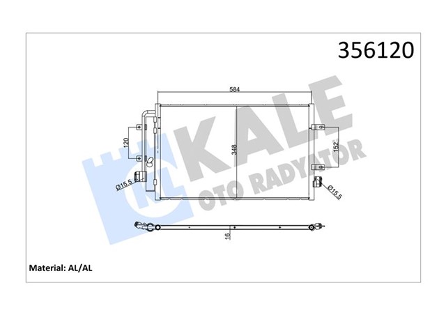 KONDENSER IVECO DAILY CITYS - DAILY LINE - DAILY TOURYS - DAILY V - DAILY VI KONDENSER AL/BRZ 564X348X16