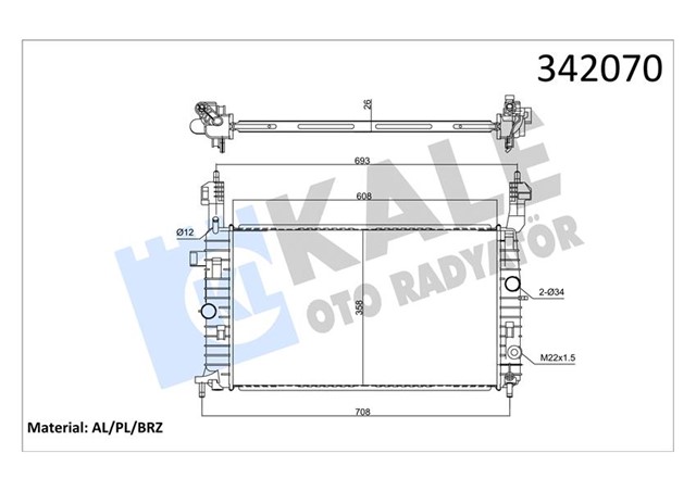 RADYATOR MERIVA 1.4 16V TWINPORT - 1.6 - 1.6 16V - 1.8: AC KLIMASIZ MEK 607X366X29