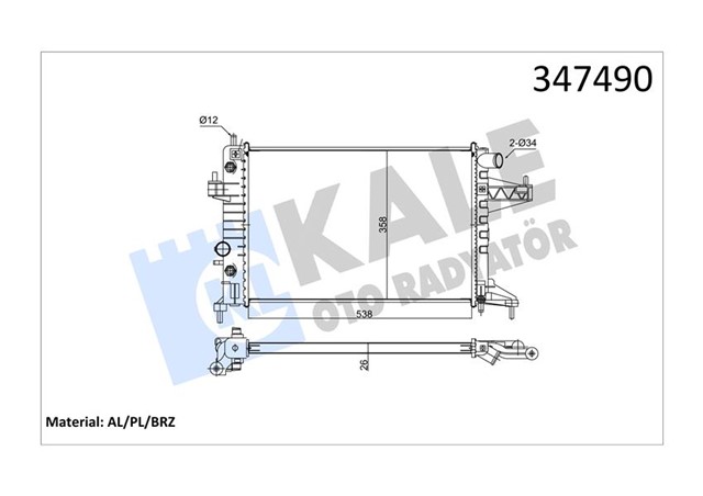 SU RADYATORU OPEL CORSA C - TIGRA 1.4 1.8 00 Z14XE AT AC BRAZING 538X358X26