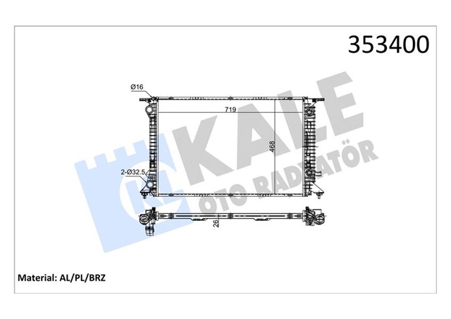RADYATOR AUDI A4 - A5 - Q5 2.0TFSI - 1.8TFSI - 2.0T OTOMATIK 720X468X26 AL - PL - BRZ