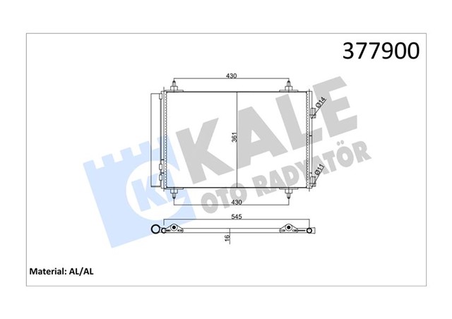 KLIMA KONDENSERI BERLINGO - PARTNER 08 C4 04 307 00 1.4 16V1.6 16V - 2.0 16V AL/AL 570X359X16