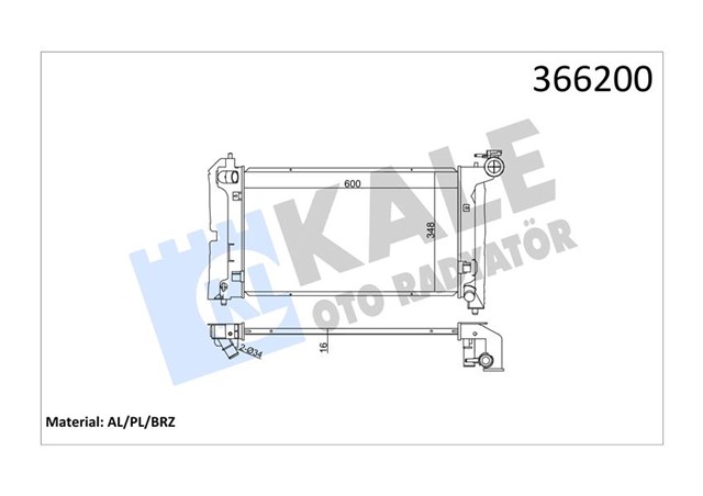 RADYATOR COROLLA 1.4 - 1.6 VVTI AC KLIMASIZ MEK AL/PL/BRZ 600X348X16