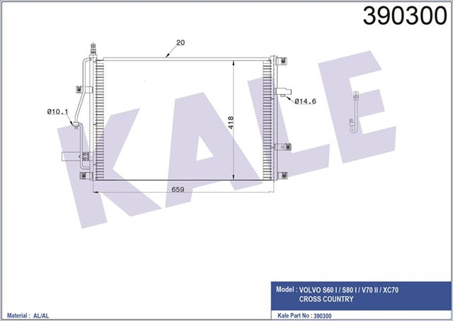 KLIMA KONDENSERI VOLVO S60 I - S80 I - V70 II - XC70 CROSS COUNTRY AL - AL TUPLU 659X418X20