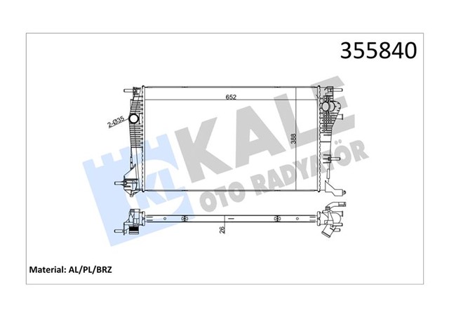 RADYATOR RENAULT FLUENCE - MEGANE CC - MEGANE III RADYATOR AL/BRZ 652X388X26